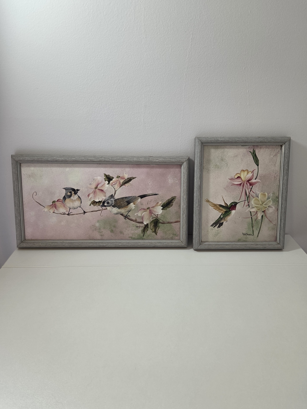 Framed Original Signed Wall Art Botanical Hummingbird Floral Oil Paintings